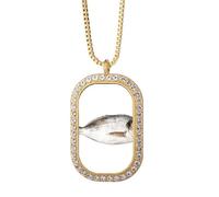 Ocean Fish Activity Food Red Necklace Pendant Diamond Crystal Golden Jewelry