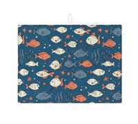 Ocean Fish Dish Drying Mats for Kitchen, Colorful Marine Absorbent Dish Drainer Mat, Summer Underwater Microfiber Drying Pad for Counter Protector 18x24 Inch