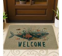 Ocean Fish Doormat, Blue Ocean Creatures Floor Mat for Indoor & Outdoor Entryway Nautical Decor, Rubber Waterproof Non-Slip Dirt Resistant Welcome Mats, Easy Clean 29x17 Inch