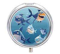 Ocean Fish Pill Box Cute Round Pill Case Portable Medicine Tablet Vitamin Holder Organizer for Purse Pocket