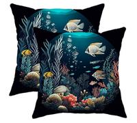 Ocean Fish Pillow Covers Set of 2, Colorful Underwater Decorative Throw Pillows Case, Marine Life Style Cushion Covers for Home Sofa Bed Couch 16x16 Inch