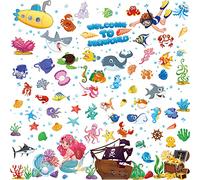 Ocean Fish Wall Stickers Underwater Mermaid Wall Stickers Removable Ocean Animals Stickers Ocean Watercolor for Bedroom Bathroom Decor