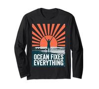Ocean Fixes Everything Beach Sunset Silhouette Long Sleeve T-Shirt