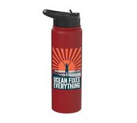 Ocean Fixes Everything Beach Sunset Silhouette Stainless Steel Insulated Water Bottle