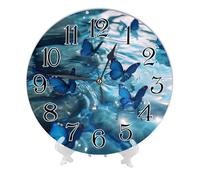 Ocean Frameless Wall Clock Butterflies Float on The Water Cool Aesthetic Artistic Graphic Blue PVC Silent Waterproof Bedroom Kitchen Round Wall Clock 10x10 Inch