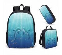 Ocean Friends Sea Creature 17 Inch Backpack 3 Piece Set Turtle Dolphin Crab Kids School Bag Cute Printed Lunch Bag & Pencil Case (11)