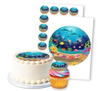 Ocean Friends Under The Sea Blue, 1 Round 8" & 24 2" Edible Toppers Set