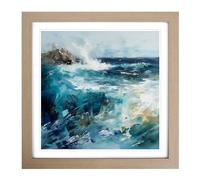 Ocean Gestural Art No.3 Framed Print | 18x18 Inch Oak Framed Wall Art | Ready to Hang | Eclectic Nautical Picture | Living Room Bedroom Lounge Office
