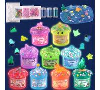 Ocean Glow in the Dark Slime Kit 9 Pack, with Deep Sea Slime Charms, Sensory DIY Rainbow Slime for Kids, Glow Party Favors for Girls & Boys, Halloween