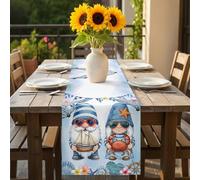 Ocean Gnome Table Runner 13x72 inch Nautical Shell Sea Star Flag Flower Blue Gradient Cotton Linen Dining Table Runner Ideal for Dresser Kitchen Coffee Tables - Machine Washable