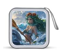 Ocean Goddess Waves Dolphins Crabs Portable CD Case Holder 48 Capacity Travel DVD Storage Boxs Wallet Bag