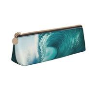 Ocean Green Wave Surf Print Student Pencil Case Large Capacity Triangle Pouch Daily Essentials School College