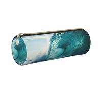 Ocean Green Wave Surf Print Triangle Pencil Case Large-Capacity Stationery Organizer Stylish Pens Pouch