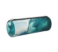Ocean Green Wave Surf Print Triangle Pencil Case Large-Capacity Stationery Organizer Stylish Pens Pouch