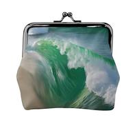 Ocean Green Wave Surf with The Shore Print Vintage Leather Change Purse Elegant Small Coin Purse for Women Coin Pouch Wallet Mini