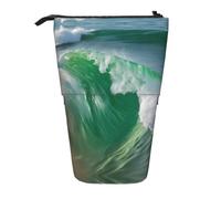 Ocean Green Wave Surf With The Shore Vertical Retractable Pencil Case Stationery Box Adult Office Organizer Box