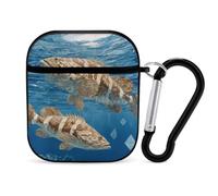Ocean Grouper Fish Seabed Case Cover Compatible with AirPods 1 2 Generation with Black Keychain