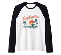 Ocean Grove Beach New Jersey Sunset Wave Raglan Baseball Tee