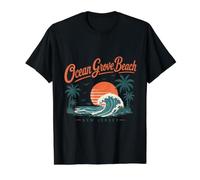 Ocean Grove Beach New Jersey Sunset Wave Value Graphic T-Shirt, Men, Black, L