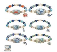 Ocean Guardian Bracelet Collection,Ocean Animal Charm Beaded Bracelet With Whale Or Jellyfish Centerpiece, Handmade Sea Animal Theme Elastic Adjustable Jewelry Gift For Women (ABCDEF#)