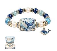 Ocean Guardian Bracelet Collection,Ocean Animal Charm Beaded Bracelet With Whale Or Jellyfish Centerpiece, Handmade Sea Animal Theme Elastic Adjustable Jewelry Gift For Women (A#)
