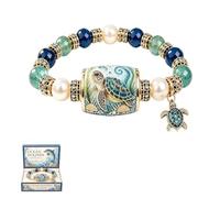 Ocean Guardian Bracelet Collection,Ocean Animal Charm Beaded Bracelet With Whale Or Jellyfish Centerpiece, Handmade Sea Animal Theme Elastic Adjustable Jewelry Gift For Women (E#)