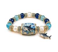 Ocean Guardian Collection Bracelet, Sea Animal Charm Beaded Bracelet, Handmade Stretch Beach Bracelets with Turtle Dolphin Whale Octopus Charms, A Timeless Tribute To The Ocean Spirit (07)