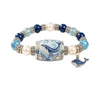 Ocean Guardian Collection Bracelet, Sea Animal Charm Beaded Bracelet, Handmade Stretch Beach Bracelets with Turtle Dolphin Whale Octopus Charms, A Timeless Tribute To The Ocean Spirit (04)