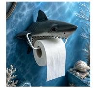 Ocean Guardians Shark Toilet Paper Holder Wall Mount | Rustproof Resin Nautical Animal Decor, Funny Coastal Tissue Roll Dispenser with Hardware Kit for Bathroom Washroom