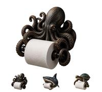 Ocean Guardians Toilet Paper Holder Series - 3D Resin Wall Mount Set for Bathroom, Coastal Nautical Decor with Sea Turtle, Shark & Octopus Designs - Beach Themed Gift Choice，Octopus