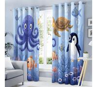 Ocean Healing Style Eyelet Blackout Curtains, 46"W x 54"L, 2 Panels