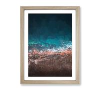 Ocean Hitting Rock In Australia In Abstract Modern Framed Wall Art Print, Ready to Hang Picture for Living Room Bedroom Home Office Décor, Oak A4 (34 x 25 cm)