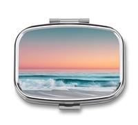 Ocean Horizon at Sunset Waves Minimal Pill Box 2 Compartment Portable Medicine Pill Case Travel Pill Organizer for Pocket Purse