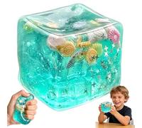Ocean Ice Cube Ball - Sea Shell Stress Ball for Adults & Kids, Soft Slow Rise Sensory Toy with Marine Shells & Glitter,1.8" Transparent TPR Stress Cube for Anxiety Relief, Creative Office Desk Toy