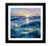 Ocean Impressionism No.1 Framed Print | 18x18 Inch Black Framed Wall Art | Ready to Hang | Impressionist Nautical Picture | Living Room Bedroom Lounge Office