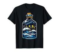 Ocean in A Bottle Lightning Waves Magical Sea Illustration T-Shirt