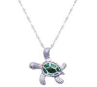 Ocean Inlay Jewelry Turtle Fire Necklace Blue Opal Sea Necklaces Pendants Necklaces for Women Chunky (Green, One Size)