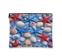 Ocean Inspired Cosmetic Bag, Patriotic Red and Blue Coastal Makeup Organizer for Women, Portable Small Zip Pouch, Summer Beach Holiday Gift Toiletry Bag, blue, 7x9 Inch, Starfish