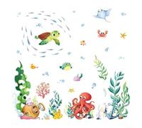 Ocean-Inspired Wall Decal Featuring Marine Life Illustrations - PVC Waterproof Decal for Smooth Wall and Glass Surfaces