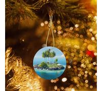 Ocean Island Christmas Tree Ornaments Round Shape Double-Side Ceramic Hanging Ornament with Gold Rope 2025 Christmas Pendant Xmas Tree Decorations for New Year Family Party Holiday