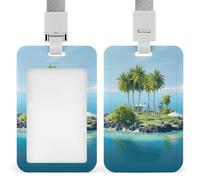 Ocean Island Id Badge Holder with Lanyard, Clear Vertical Card Protector Waterproof, Breakaway Safety Neck Strap, Heavy Duty Name Tag Holder for Nurse Teacher Officer Staff Women Men