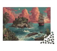 Ocean, Island, Ship Jigsaw Puzzles Challenge Toy Educational Games Home Decoration for Adults& Teenager Age 14 Years Up 1000pcs (75x50cm)