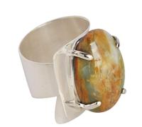 Ocean Jasper Prong Set Ring - Oval 23x15mm Cabochon in 925 Sterling Silver, Multicolor Natural Gemstone Statement Ring for Her 65 (20.7)