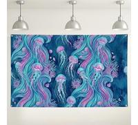 Ocean Jellyfish Backdrop, Colorful Ocean Creatures Decorative Backgrounds, Underwater Photography Props for Parties, Summer Beach Events 71x43 Inch