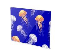 Ocean Jellyfish Blue Print Acrylic Cutting Board with Counter Lip Non Slip Clear Vegetable Cutting Board for Kitchen Counter Large Size 16”×13”