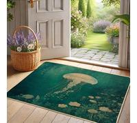 Ocean Jellyfish Doormat, Teal Marine Life Door Mat for Outdoor & Indoor Entrance Summer Decor, Rubber Waterproof Non-Slip Dust Absorbent Front Doormat, Easy Clean 29x17 Inch