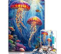 Ocean Jellyfish Jigsaw Puzzles for Teenagers 1000 Piece,Challenging Game And Family Play with Fully Interlocking Randomly Shaped Pieces (50x75cm)