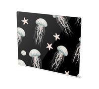 Ocean Jellyfish Starfish Black Pattern Acrylic Cutting Board with Counter Lip Non Slip Clear Chopping Boards for Countertops Protector Large Size 16”×13”