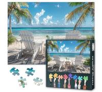 Ocean Jungle Puzzles for Adults 1000 Pieces - Two Empty Beach Chairs Facing Clear Ocean Under Palm Trees Puzzles | Challenging Jigsaw Puzzles 1000 Pieces for Relaxation & Home Decor 27.5" x 19.6"