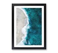 Ocean Kissing The Beach Painting Modern Framed Print | A3 Black Framed Wall Art | Ready to Hang | Modern Beach Picture | Living Room Bedroom Lounge Office